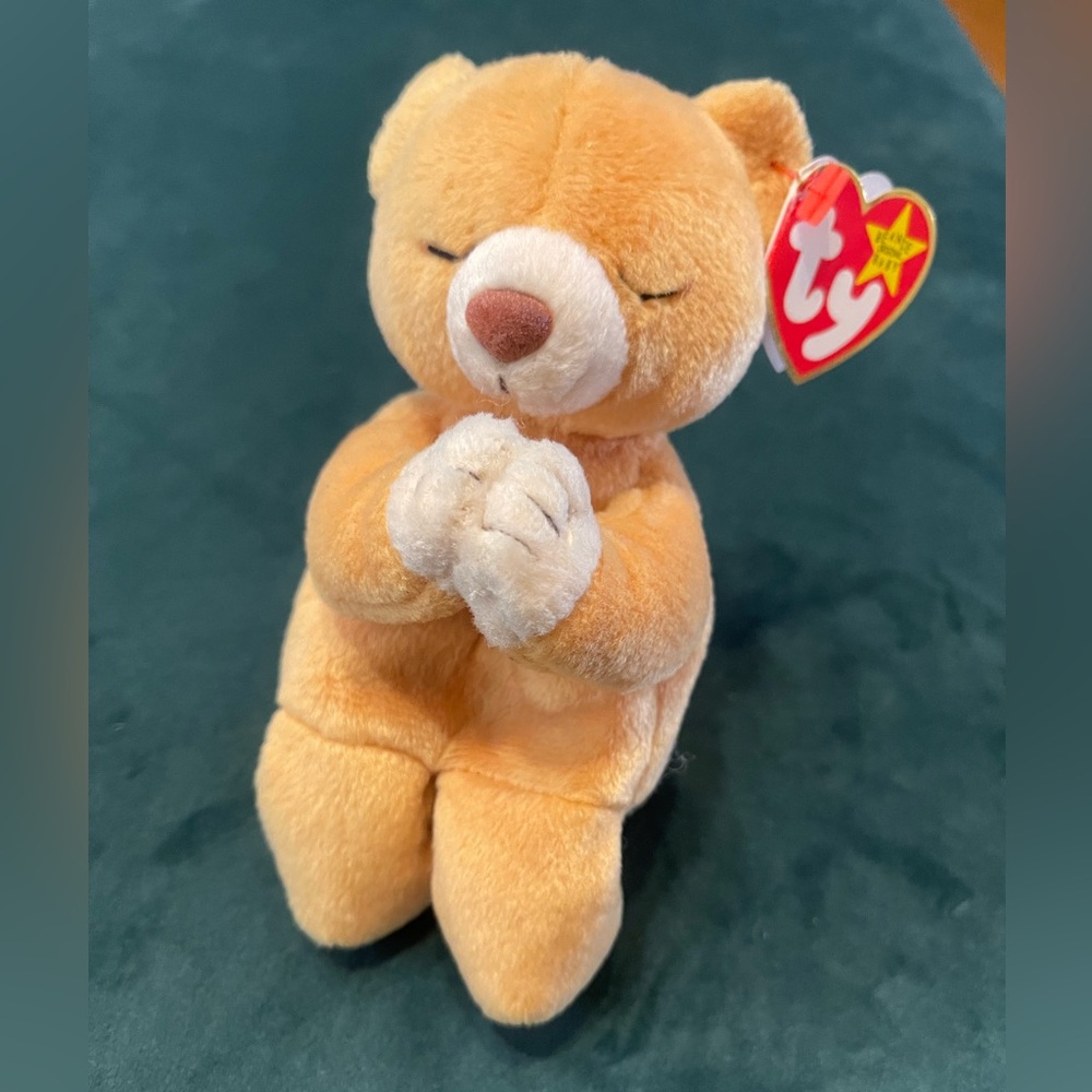 Ty Plush Bear with Praying Hands - Tan and White